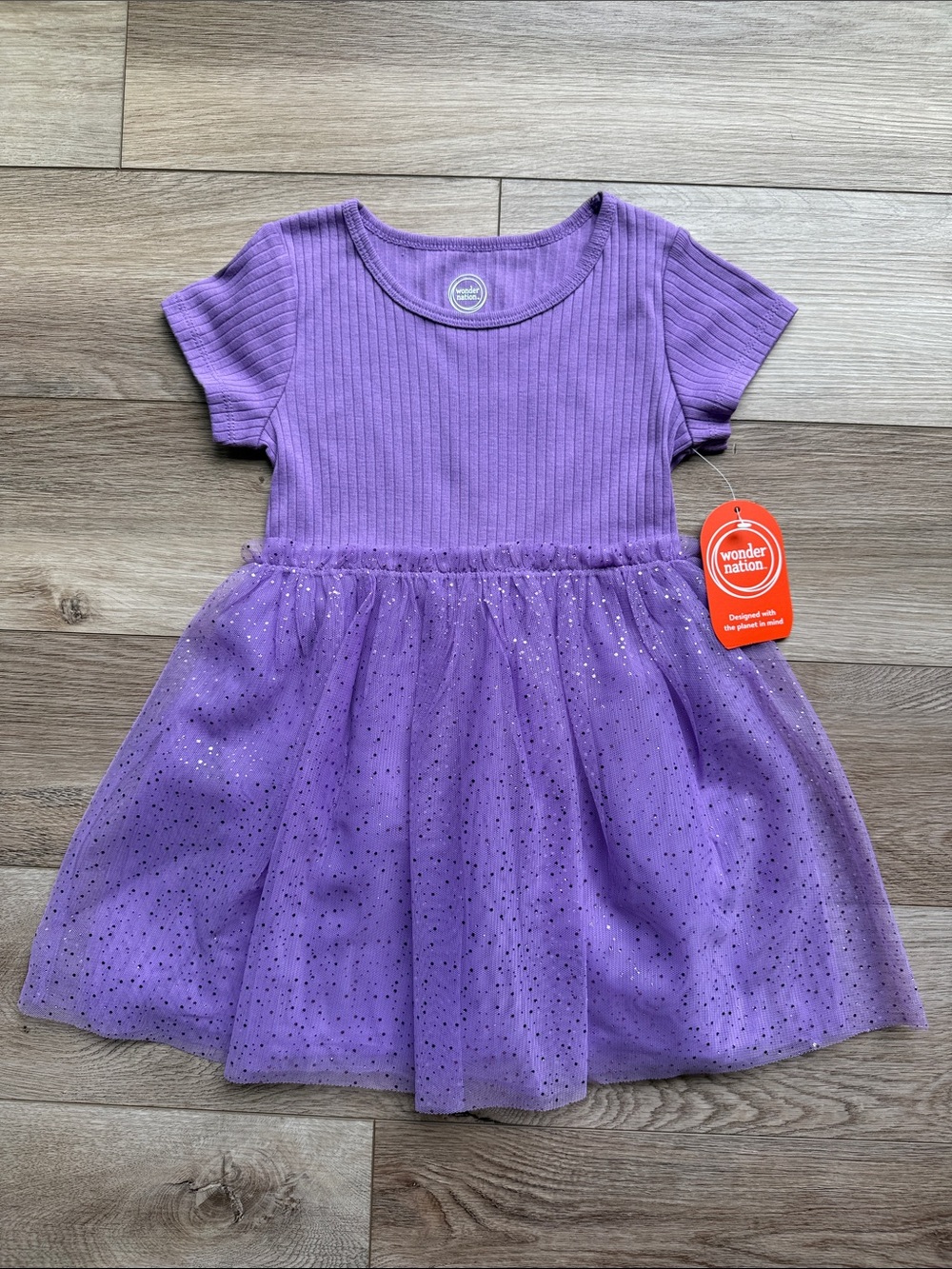 wonder nation Purple Ribbed Tulle Dress